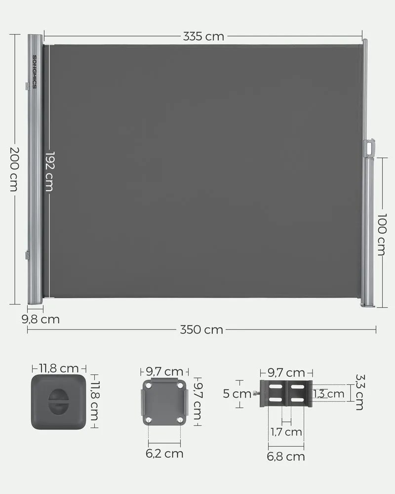 Bočná markíza 200 x 350 cm SONGMICS GSA205G