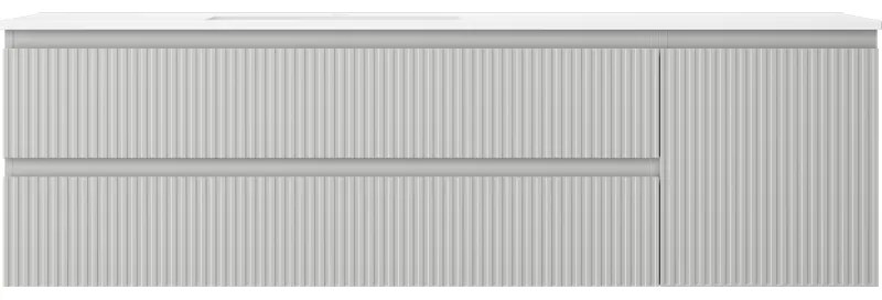 Mexen Rivel, kúpeľňová skrinka 160 cm s ľavým umývadlom Otis, 2S, 1D, drážkovaná, sivá matná/biela matná - 91A23-16047-3-BBFFF62-W18L01