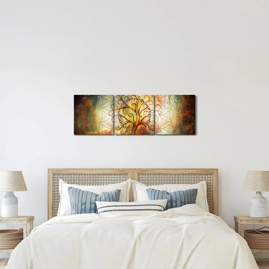 Abstraktný obraz stromu (s hodinami) (90x30 cm)