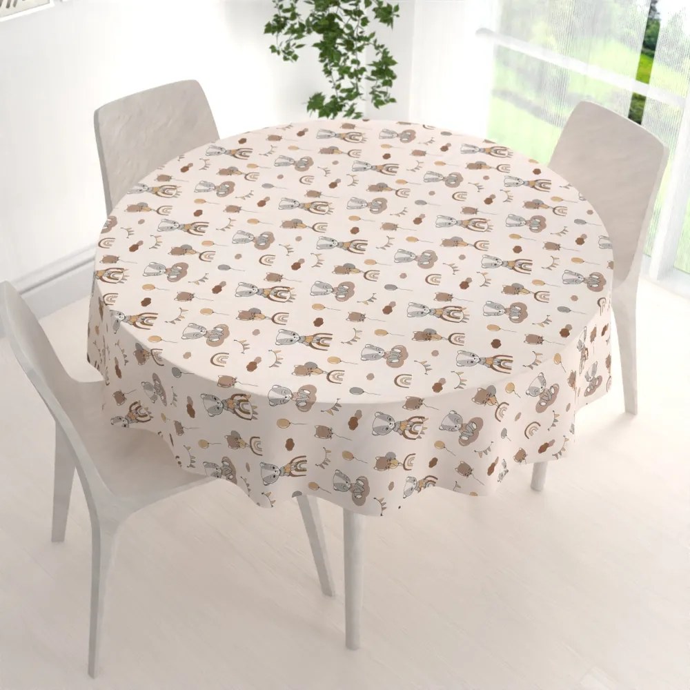 Biante Detský bavlnený okrúhly obrus Sandra SA-454 Medvedíky s balónikmi na béžovom Ø 70 cm