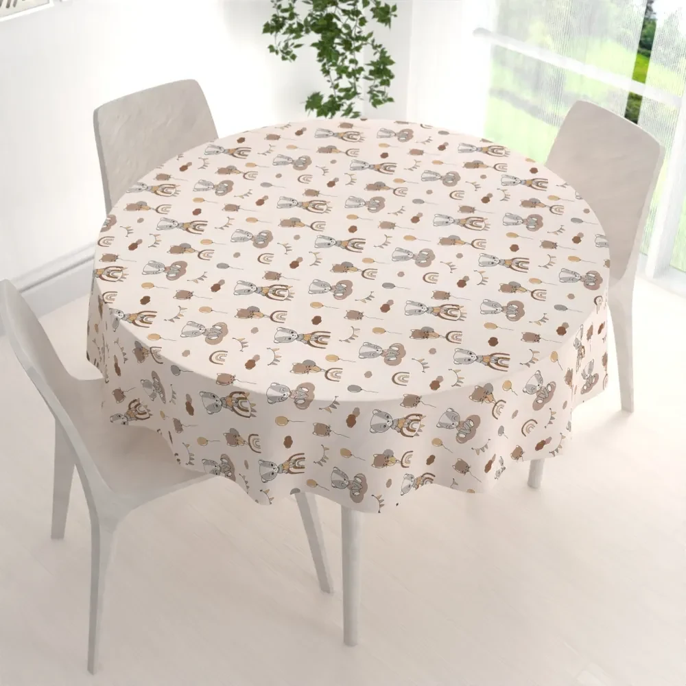 Biante Detský bavlnený okrúhly obrus Sandra SA-454 Medvedíky s balónikmi na béžovom Ø 70 cm