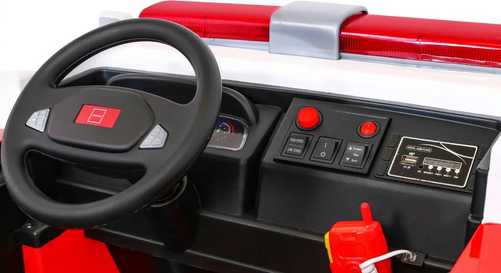 Ramiz Detské hasičské auto na batérie + Vodné delo + Megafón + Hasičský kohút + Pilot