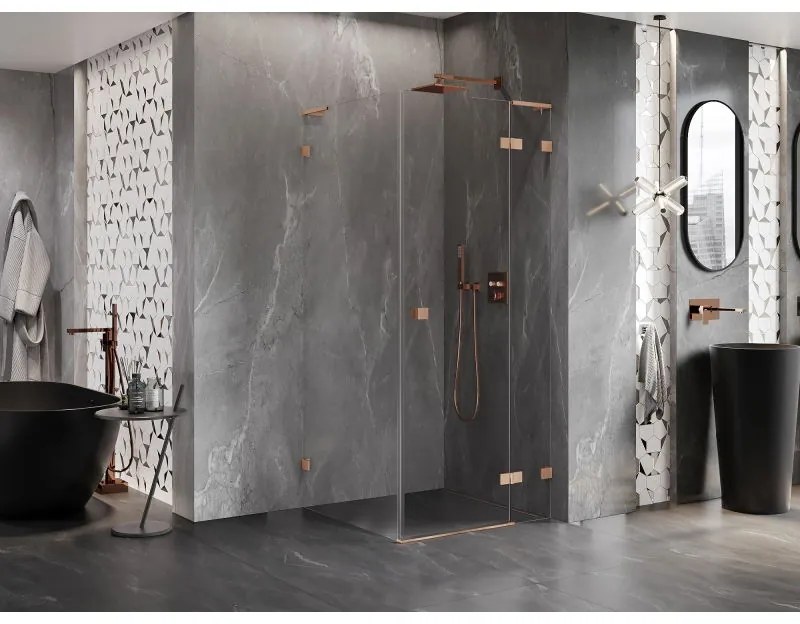 Mexen Lunar L, 1-krídlový sprchový kút, pravý, 70 x 70 cm, 8mm číre sklo, medený profil, 834L-070-070-65-00-P