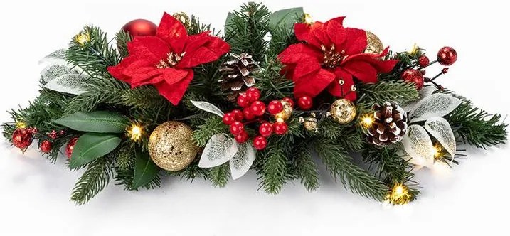 Vianočná dekorácia na stôl POINSETTIA s LED osvetlením, 50 cm