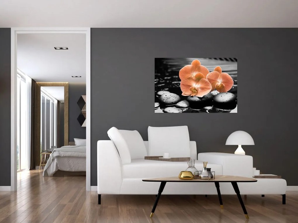 Obraz - Oranžové orchidey (90x60 cm)