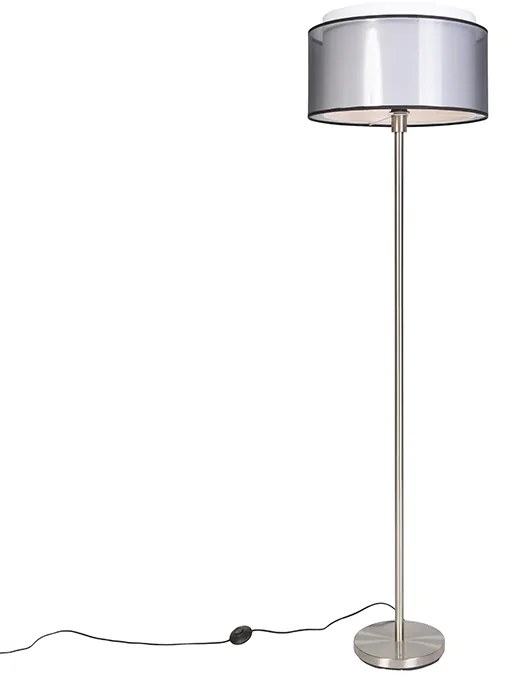 Dizajnová stojaca lampa oceľ s čiernym a bielym tienidlom 47 cm - Simplo