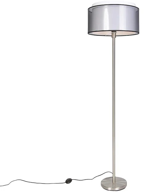 Dizajnové stojace svietidlo oceľové s čierno-bielym tienidlom 47 cm - Simplo