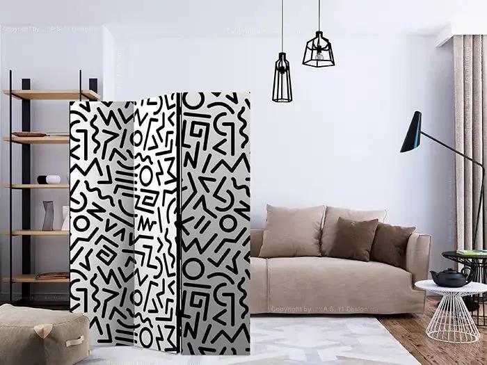 Paraván - Black and White Maze [Room Dividers] Veľkosť: 135x172, Verzia: Akustický