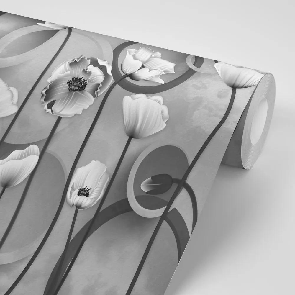 Samolepiaca tapeta čiernobiele maky na abstraktnom pozadí - 300x200