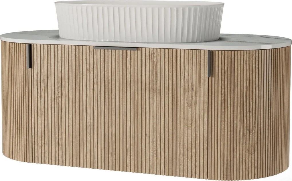Závěsná skříňka s deskou a umyvadlem La Simplicite 100 cm dub přírodní/bílá