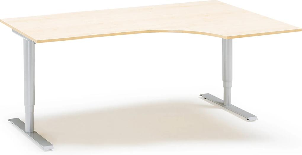 Výškovo nastaviteľný stôl Adeptus, pravý, 2000x1200 mm, breza lam./čierna