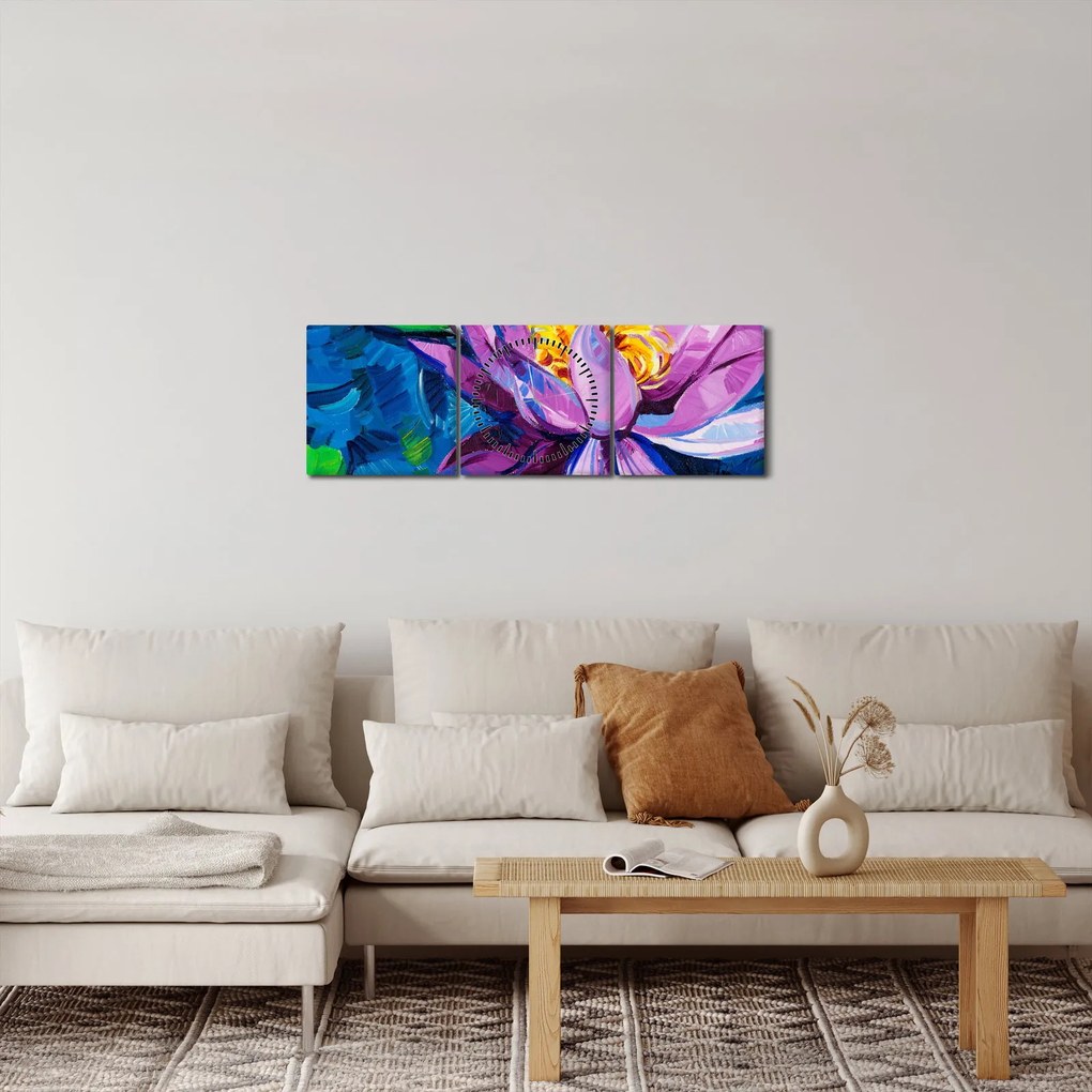 Obraz lekna na vode (s hodinami) (90x30 cm)