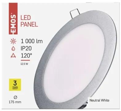 EMOS LED panel, 12W, strieborný, neutrálna biela
