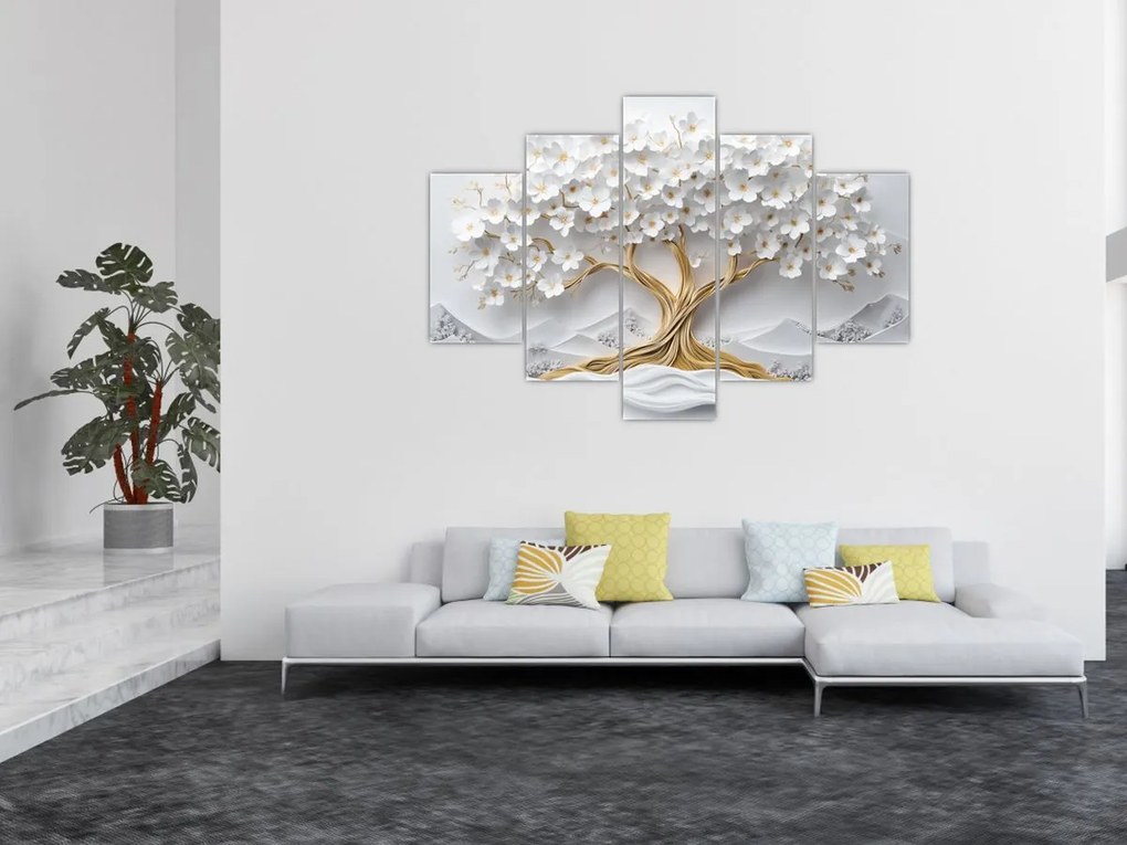 Obraz – 3D elegantný strom života plný kvetov (150x105 cm)