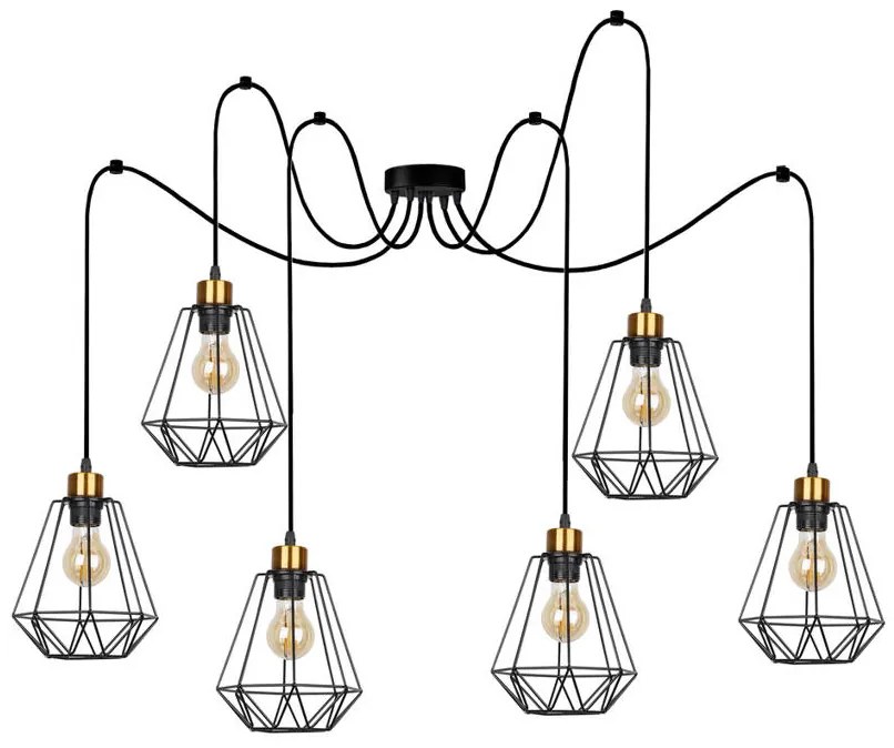 Candellux Čierno-zlatý závesný decentrálny luster Primo pre žiarovku 6x E27 36-00316