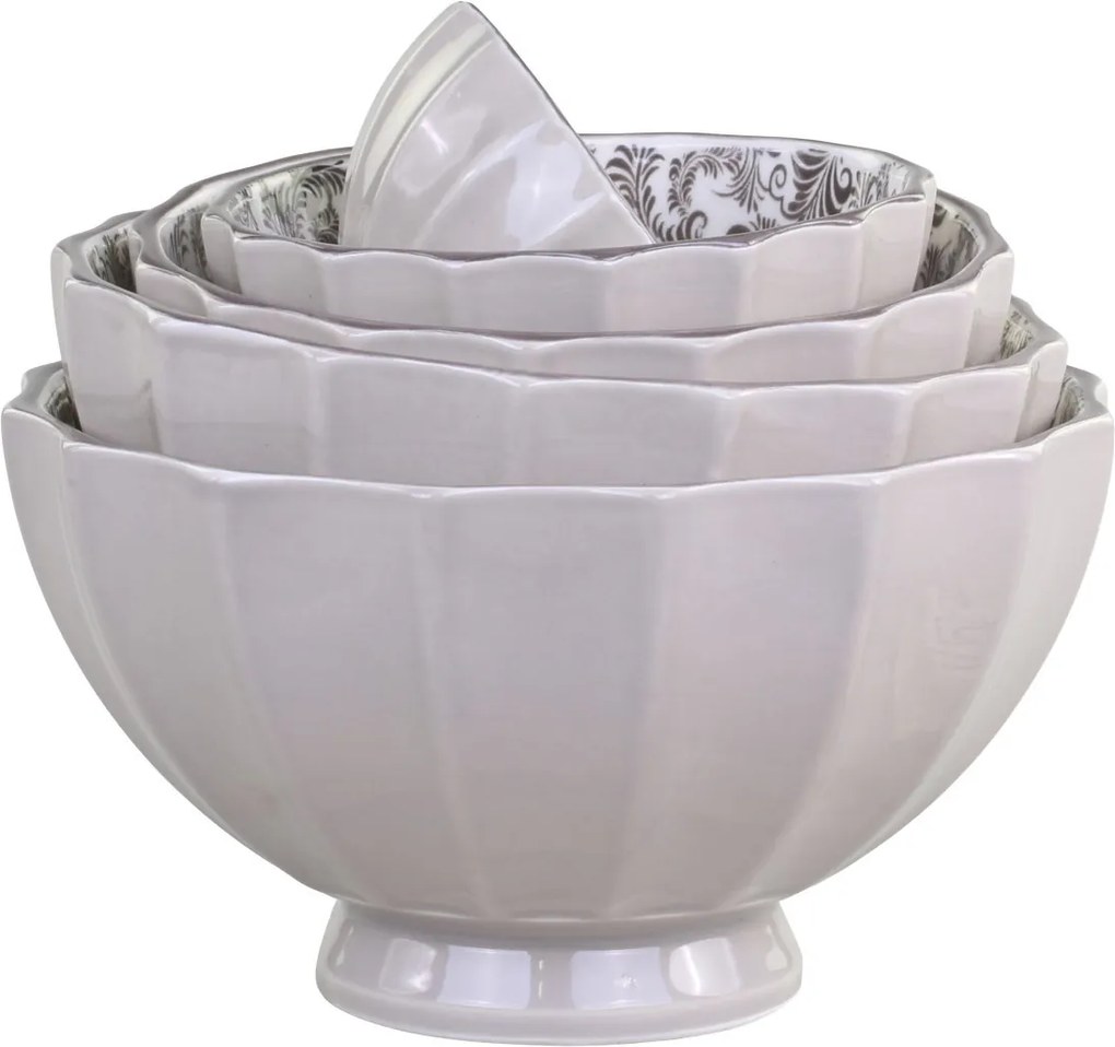 Set 5ks zelená porcelánová miska s ornamentmi vo vnútri prúžkom Arés - Ø15*9 cm