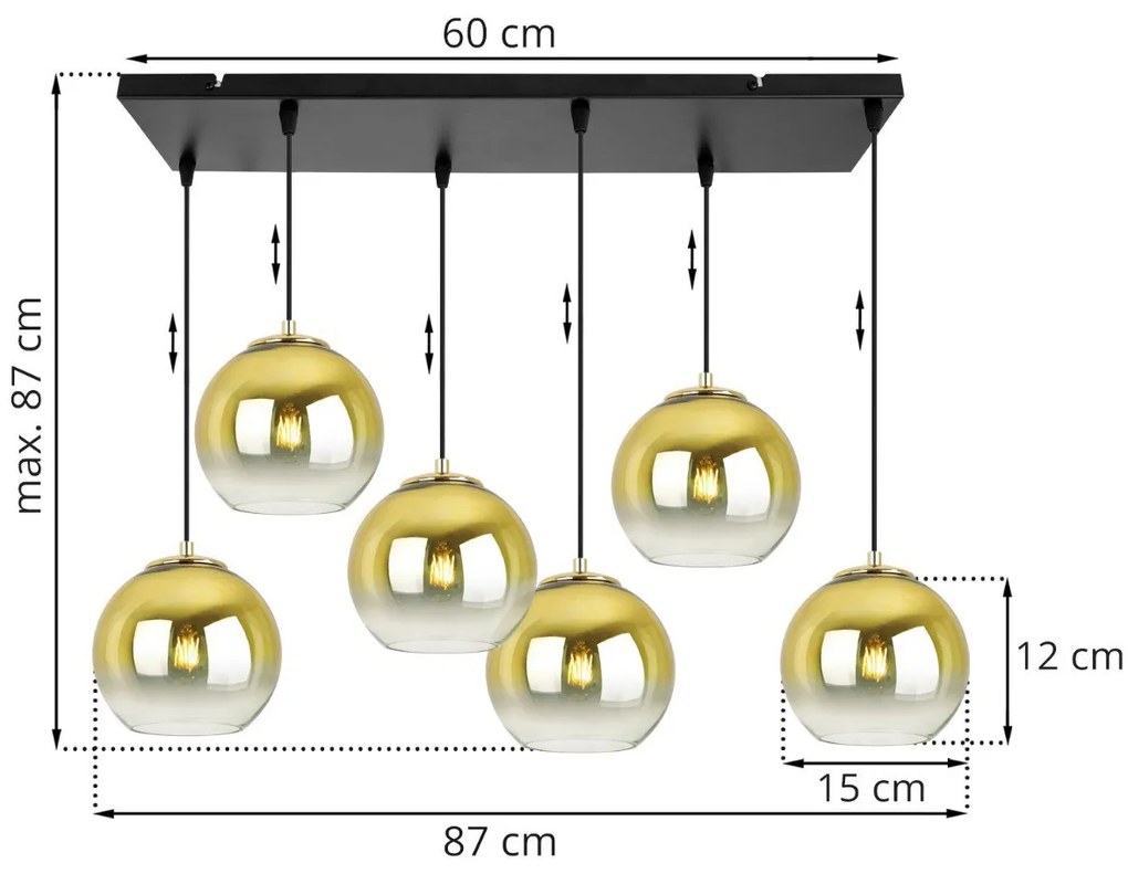 Závesné svietidlo Bergen Gold, 6x zlaté/transparentné sklenené tienidlo (fi 15cm)