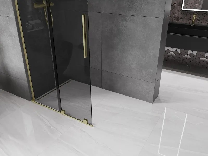 Mexen Velar L, posuvná sprchová zástena Walk-in 100 x 200 cm, 8mm šedé sklo, zlatá matná, 871-100-003-43-55