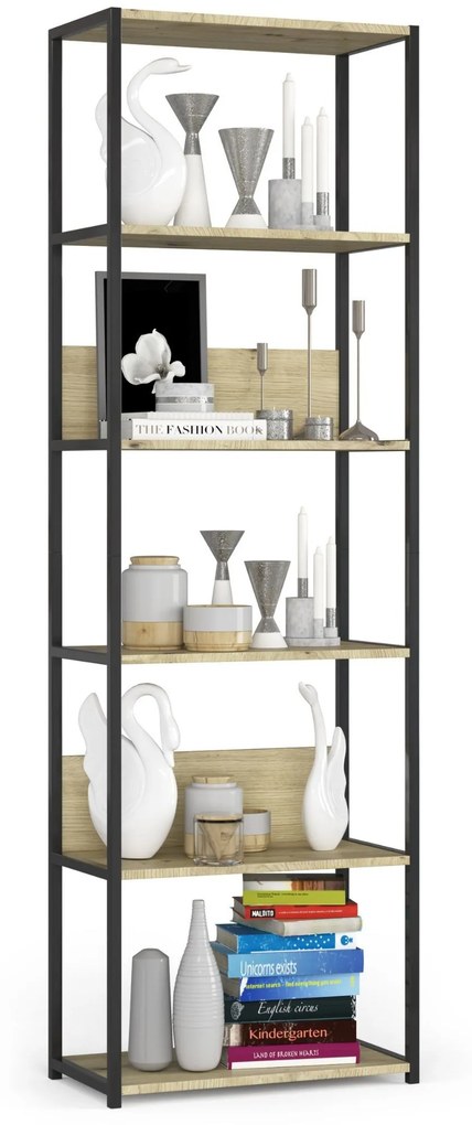 Regál PRAMONI 60x192 cm čierny/dub artisan