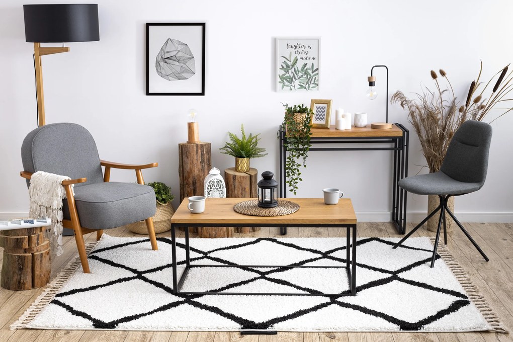 Behúň BERBER CROSS, biely, strapce