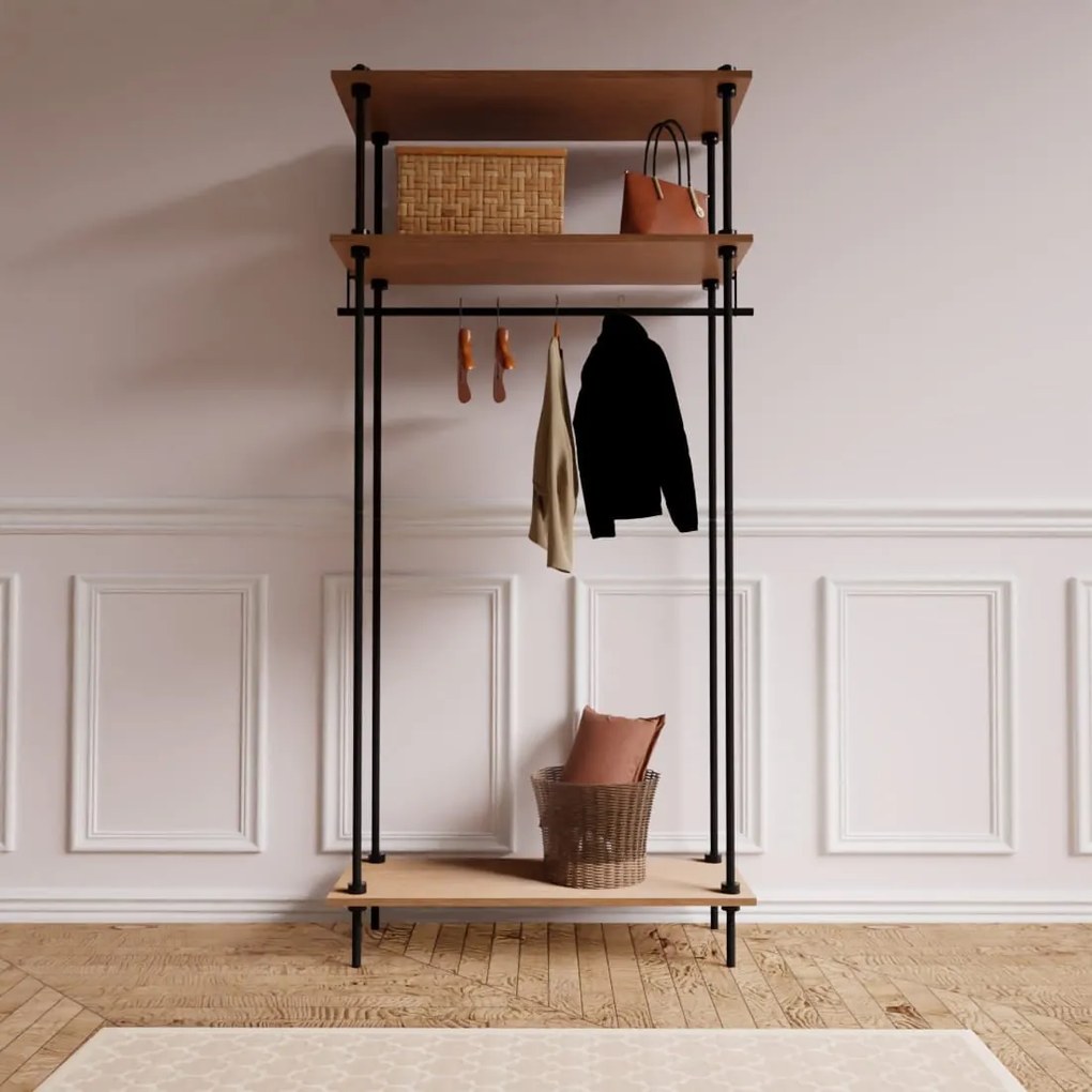 Otvorená šatníková skriňa v industriálnom dizajne DECO, 185x85x35 cm