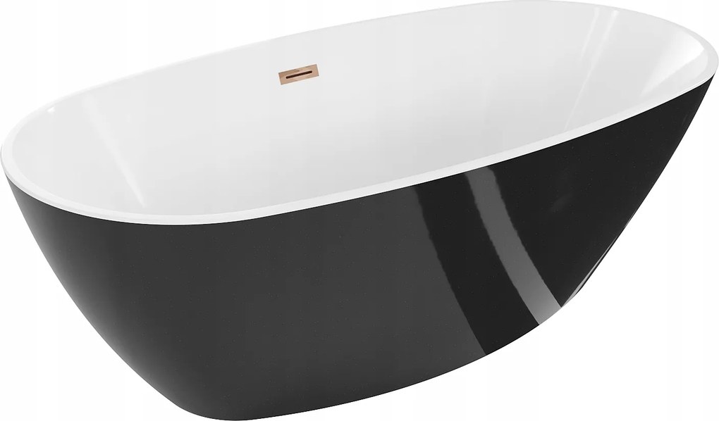Mexen Eris voľne stojaca vaňa 180 x 80 cm, biela/čierna, odtok Ružové zlato