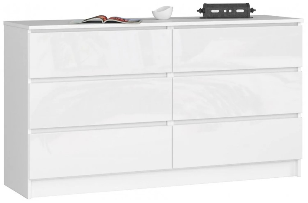 Komoda K120 6SZ CLP-lesklá biela