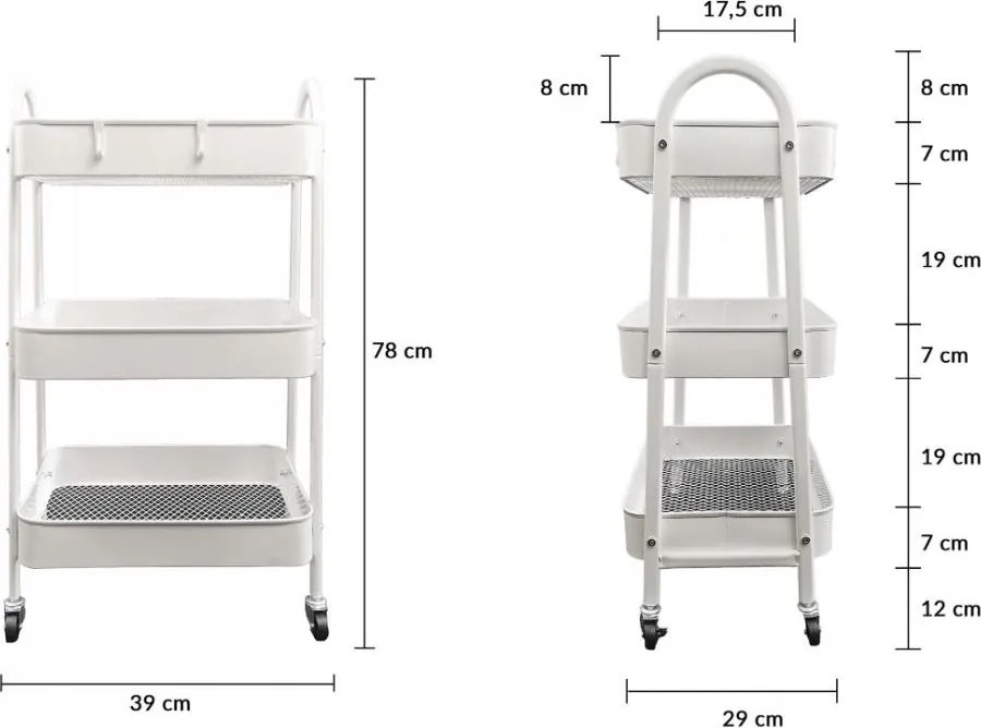 Kovový kuchyňský vozík PORTER 78 cm bílý