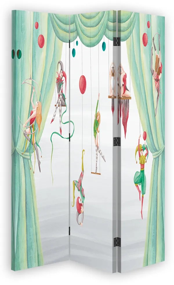 Gario Paraván Cirkusoví akrobati a zelený záves Rozmery: 180 x 170 cm, Prevedenie: Otočný paraván 360°