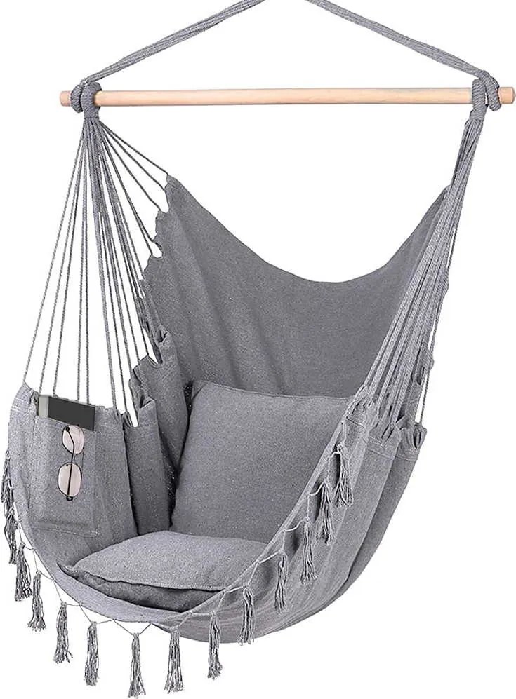 Závesné hojdacie kreslo BOHO s vankúšmi - šedé