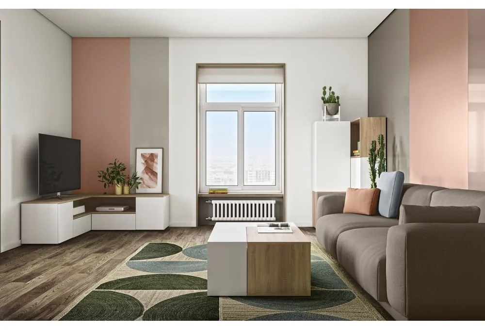 TV stolík v dekore duba v bielo-prírodnej farbe 130x46 cm Angle – TemaHome