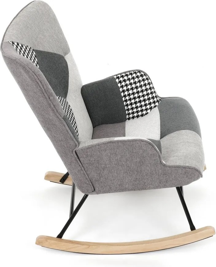Hojdacie kreslo FABIAN II — látka, čiernobiely patchwork