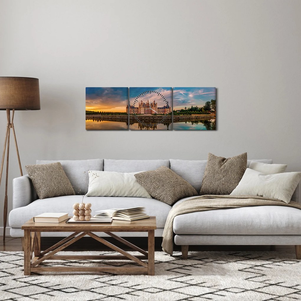 Obraz zámku (s hodinami) (90x30 cm)