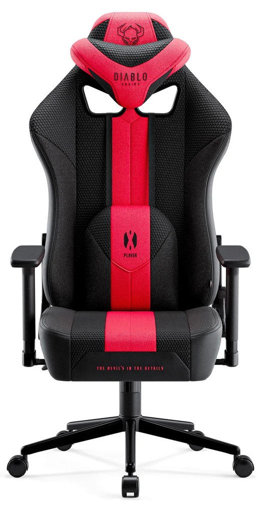 Herné kreslo s látkovým poťahom, veľkosť Small Size, karmínový-antracitový: Diablo X-Player 2.0