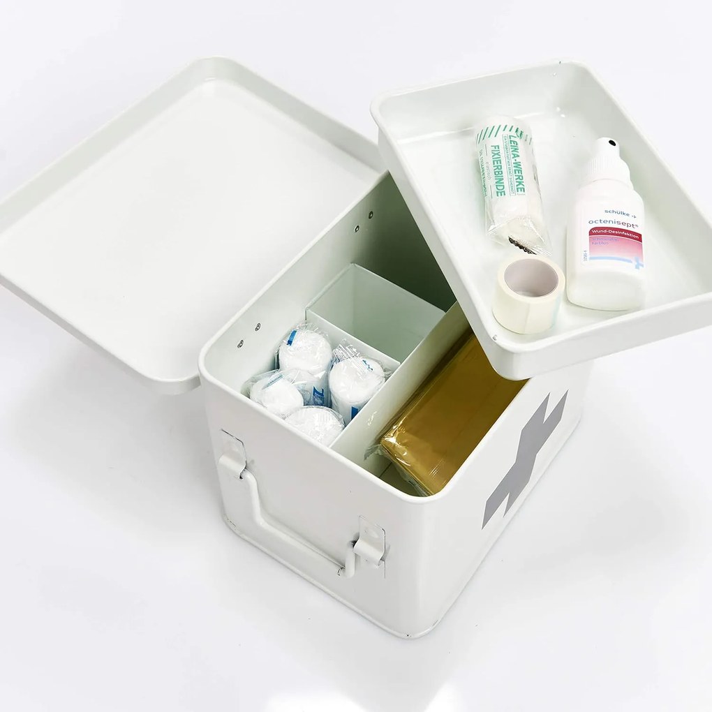 Lekárnička, kovový box na lieky, 2v1, biela MEDICINE XL 32 x 20 x 21