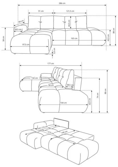 Rozkladacia rohová čalúnená sedacia súprava s úložným priestorom v tvare L ALMADA pravá antracit