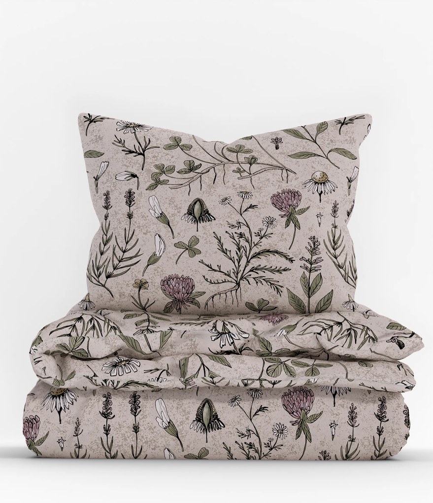 Predĺžené bavlnené obliečky Renforcé - Herbár béžové