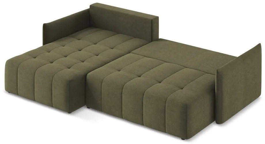 Khaki rozkladacia/s úložným priestorom rohová pohovka (ľavý roh/s leňoškou) Moku – Makamii