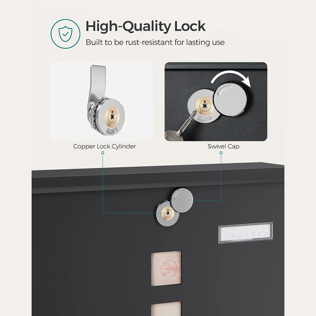 Moderná poštová schránka s držiakom na noviny, čierna