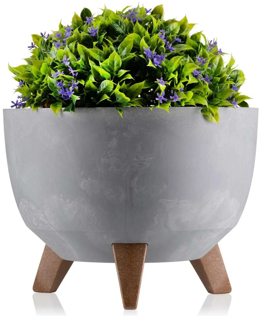 PLASTOVÝ KVETINÁČ ROSA LINEA SADA 2KS 15X24,3 CM+18,3X29,2 CM IMITÁCIA BETÓNU SIVÁ