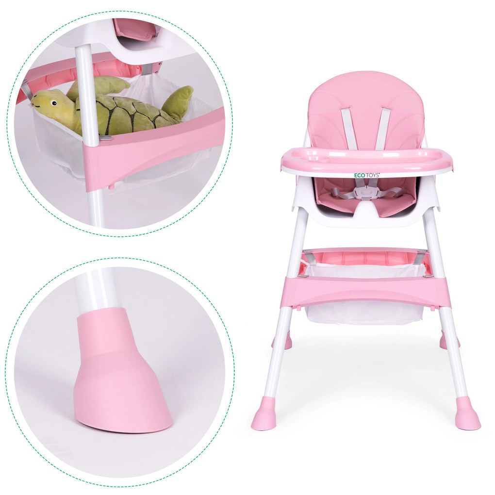 Detská stolička na kŕmenie, ružová, ECOTOYS