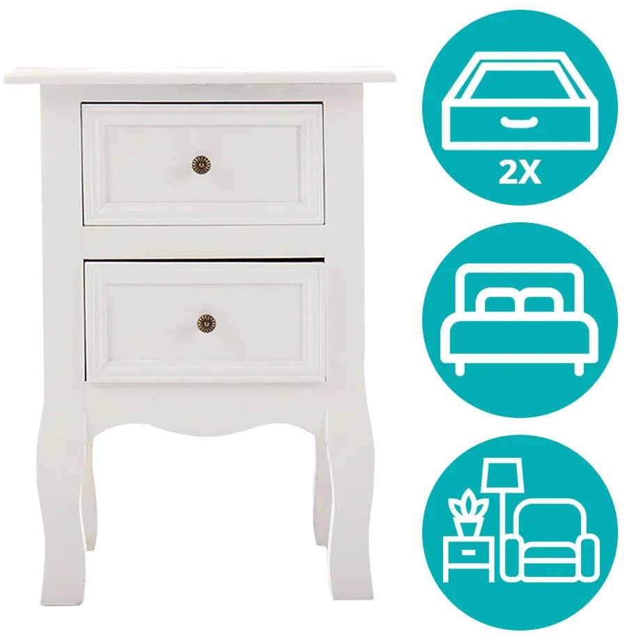 Set 2 nočných stolíkov, biely