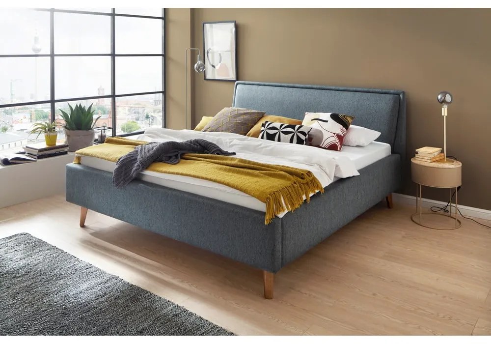 Zelená/modrá čalúnená dvojlôžková posteľ s úložným priestorom s roštom 160x200 cm Frieda – Meise Möbel