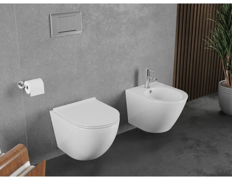 Mexen Lena, závesná WC misa 490x360x340 mm, Rimless Tornádo + toaletné WC sedadlo z duroplastu, biela lesklá, 30220500T