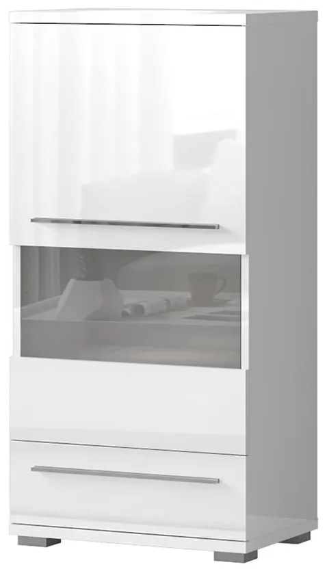 Vitrína Piano V60-1KS1F/PN-70/KA/70 lakované crystal white