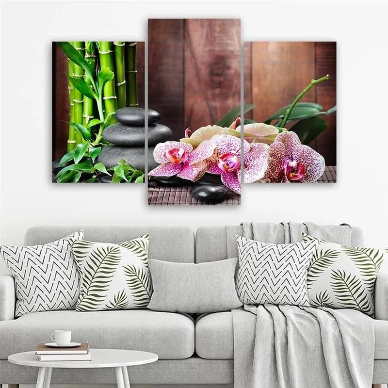 Gario Obraz na plátne Orchidea, bambus a kamene - 3 dielny Rozmery: 150 x 100 cm