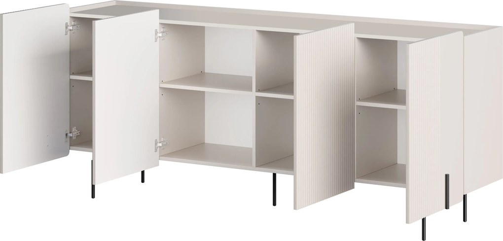 Komoda Malmi 200 cm štvordverová - kašmír / čierne nožičky
