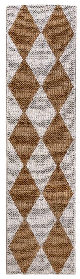Biely/v prírodnej farbe ručne tkaný behúň s prímesou juty 80x230 cm Effie Diamond – Flair Rugs