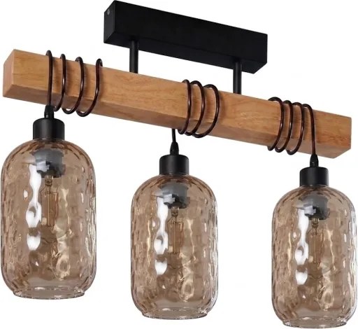 BRILAGI - Prisadený luster WOOD GLASS 3xE27/60W/230V borovica/čierna/dýmovo-hnedá