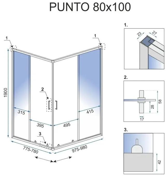 Rea Punto, sprchovací kút 100x80x190 cm, 5mm číre sklo, chrómový profil + čierna sprchová vanička Savoy, KPL-K1010